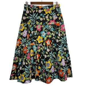 J.Crew Tawna Butterfly A-Line Skirt 4 Tall Black Floral Cotton Cottage Lined